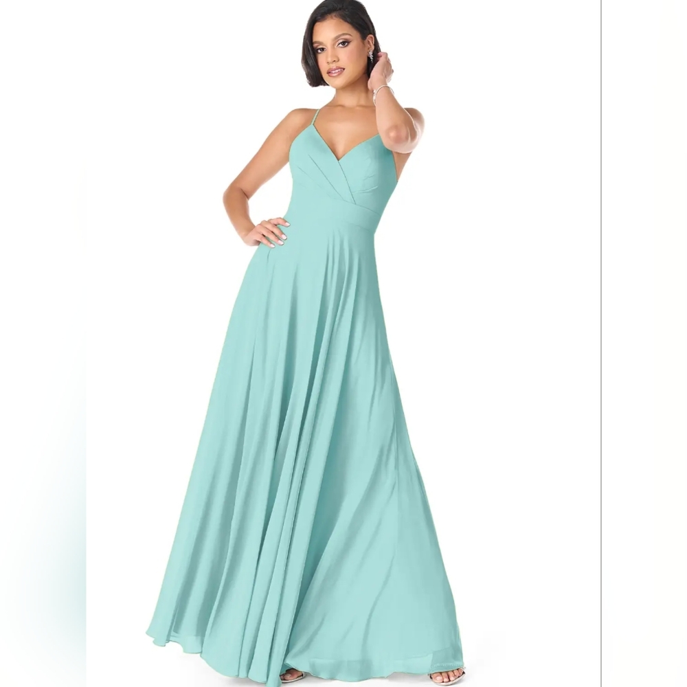Azazia Bridesmaid Dress Women's S Light Turquoise Maxi Layered Strapy CrissCross